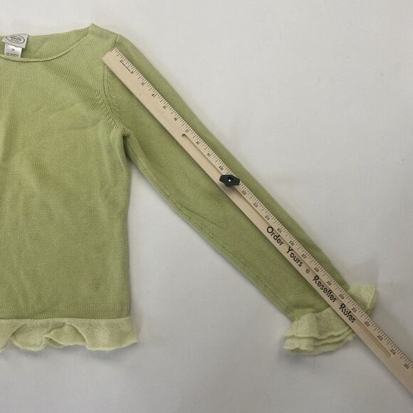 VTG Talbots Kids Green Cable Knit Sweater Ruffle Hem Sz 14 Pullover 100% Cotton - Picture 4 of 11